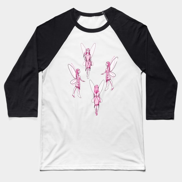 Pink Fairies Baseball T-Shirt by Elizabeths-Arts